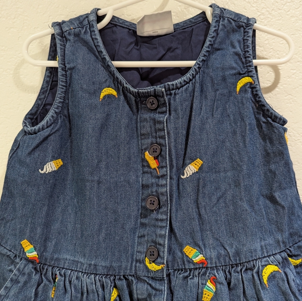 Hanna Andersson Chasing Summer Button Up Chambray Denim Embroidered Dress 5T - Picture 5 of 11